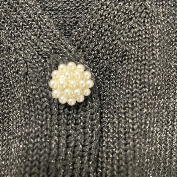 NWT Katie J NYC Angelica Black Sparkle Cardigan Pearl Button - Picture 3 of 4